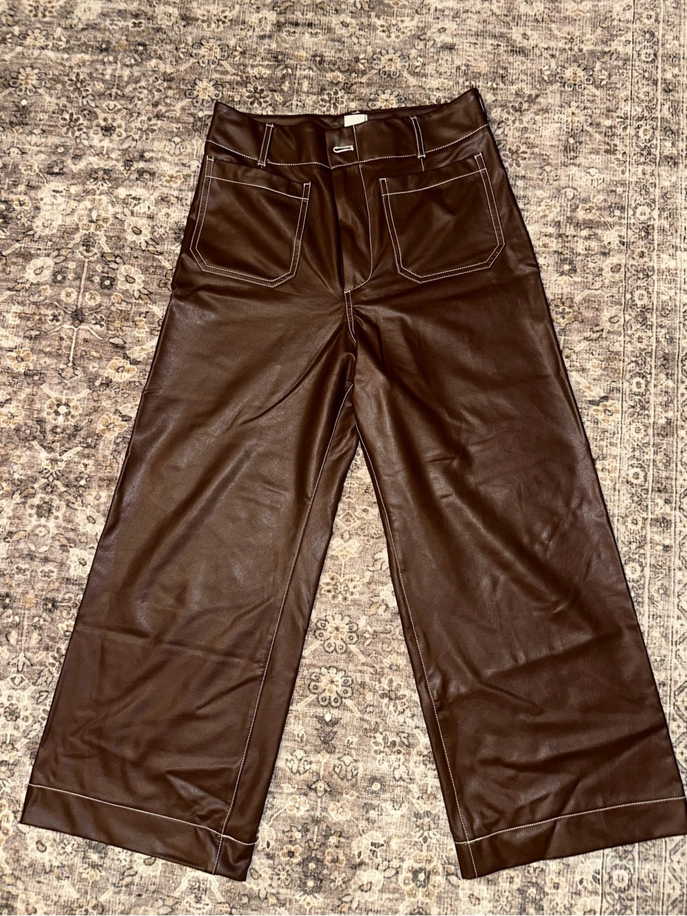 Maeve Colette Wide Leg Faux Leather Pants - Dark Brown